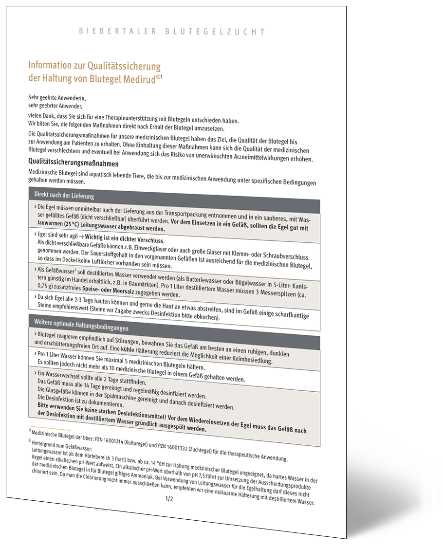 Instructions de conservation des sangsues avant utilisation thérapeutique